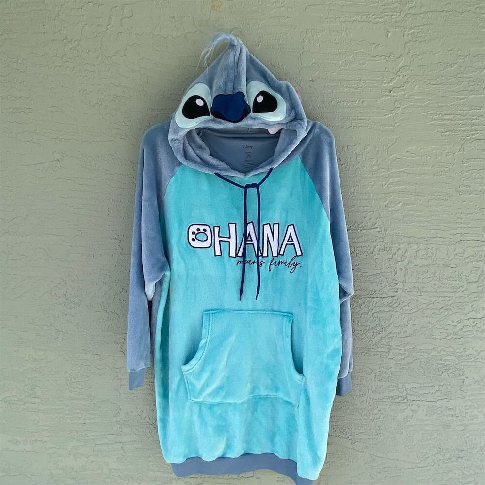 Disney Women's Stitch "Ohana" Blue Lounge Hoodie Size L